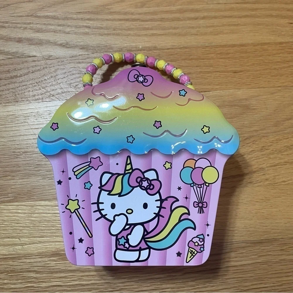 Hello Kitty Unicorn Cupcake Rainbow Tin Metal Storage Container NEW